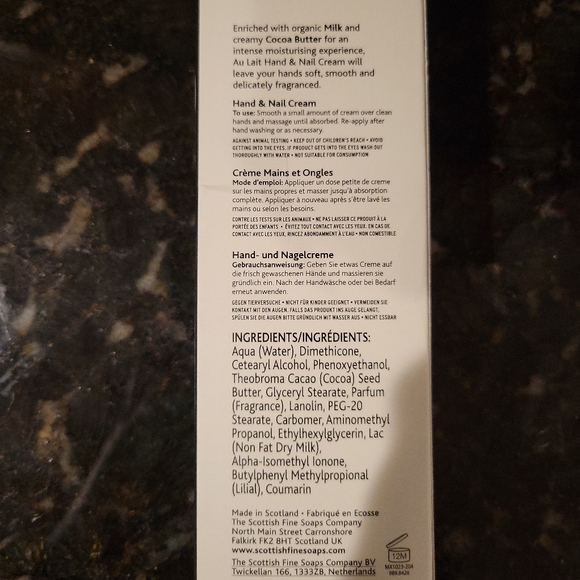 *SOLD* SEALED The Scottish Fine Soap Company AU Lait Hand & Nail Cream 3.5fl Oz - Picture 3 of 4